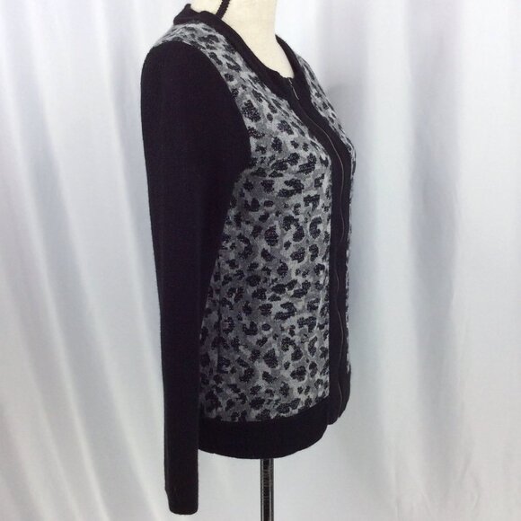 Pendleton Cardigan Sweater Womens Small Full Zip Leopard Print Wool Metallic - Picture 2 of 8